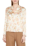 VINCE FLORAL CRUSHED SATIN BLOUSE