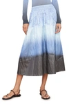 Vince Gathered Ombré Cotton-blend Midi Skirt In Gnawed Blue