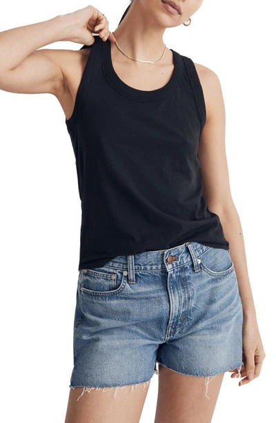 Madewell Whisper Cotton Crewneck Pocket Muscle Tank In True Black