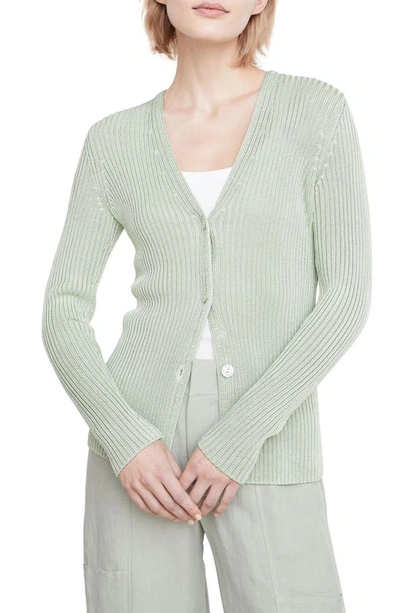 Vince Ribbed Button-front Cutaway Cardigan In Dew