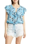 Free People Naya Floral Ruffle Blouse In Blue Combo