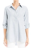 Max Studio Stripe Oversize Long Sleeve Button-up Tunic In Denim Tri-tip Stripe
