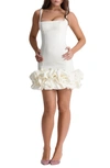 House Of Cb Lilou Ruffle Square Neck Minidress In Ivory