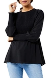 A Pea In The Pod Smocked Long Sleeve Maternity Peplum In Black