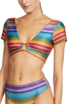 Robin Piccone Ines T-shirt Bikini Top In Red Multi