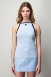 Courrèges Embroidered-logo Sleeveless Top In Light Blue