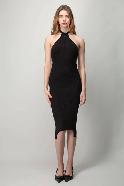 Courrges Rib-knit Midi Dress With Suspender Detail In Nero