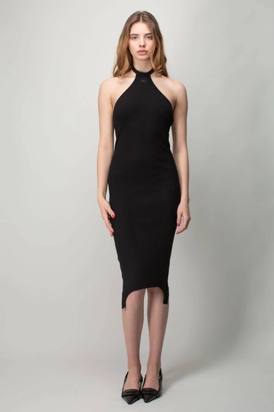 Courrèges Rib-knit Midi Dress With Suspender Detail In Black