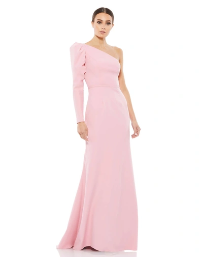 Ieena For Mac Duggal One Shoulder Puff Sleeve Gown In Rose Pink