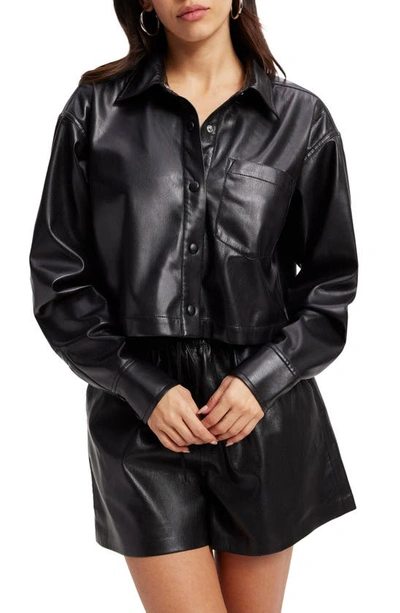 Good American Better Than Leather Crop Faux Leather Button-up Shirt In Black001