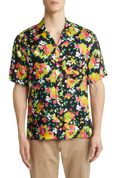 Allsaints Marino Relaxed Fit Floral Short Sleeve Button-up Shirt In Jet Black