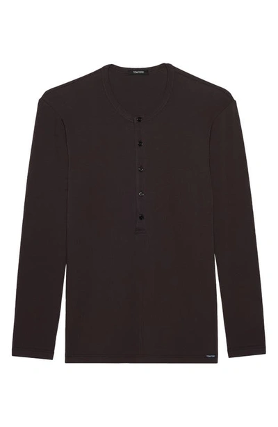 Tom Ford Stretch Cotton Henley In Ebony