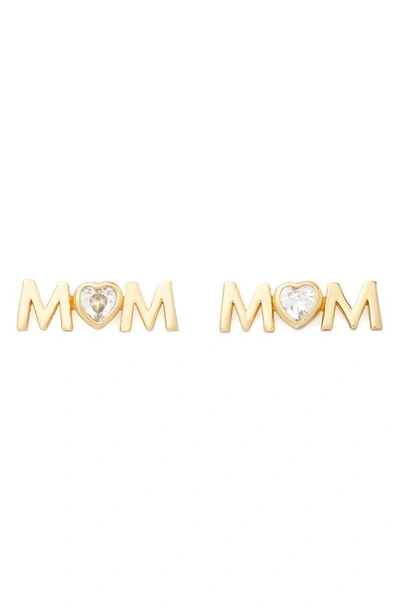Kate Spade Gold-tone Crystal Mom Stud Earrings In Beigekhaki