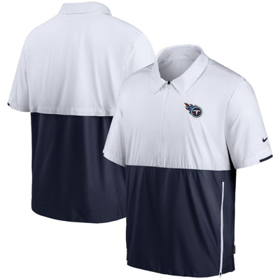 Nike Men's White And Navy Tennessee Titans Sideline Coaches Half-zip Short Sleeve Jacket In White,navy