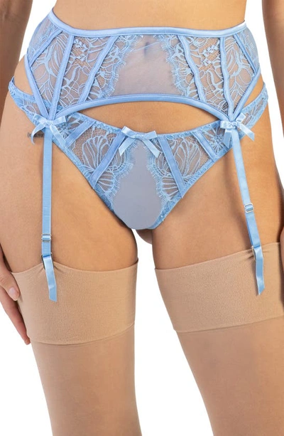 Playful Promises Fallon Lace & Mesh Garter Belt In Cornflower | ModeSens