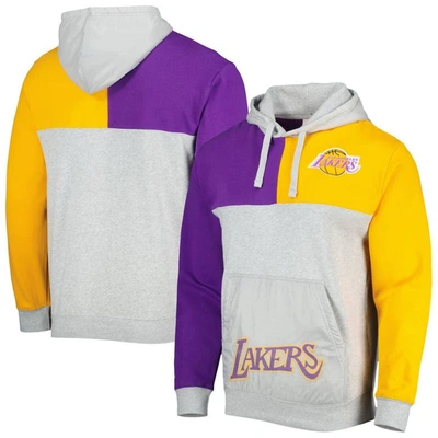 MITCHELL & NESS MITCHELL & NESS  HEATHER GRAY LOS ANGELES LAKERS TIE-BREAKER PULLOVER HOODIE