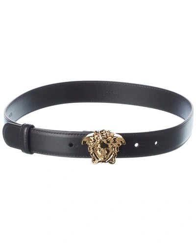 Versace La Medusa Buckle Leather Belt In Black