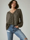 Lucky Brand Lace-up Long Sleeve Blouse In Black