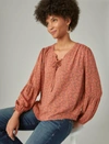 Lucky Brand Lace-up Long Sleeve Blouse In Pink