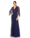 MAC DUGGAL BEADED STRIPING KIMONO SLEEVE V NECK GOWN