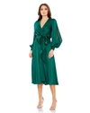 Mac Duggal Collared Wrap Bishop Sleeve Dress In Emerald