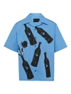 Prada Short-sleeved Shirt In Printed Cotton In Blue