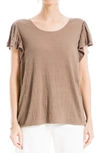 Max Studio Flutter Sleeve Jersey Crinkle Top In Mocha