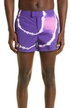 Off-white Tie-dye Printed Shorts In Purple Lime