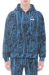Hvman Camo Print Embroidered Cotton Zip-up Hoodie In Crinkled