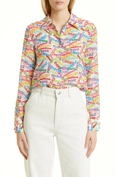 Alice And Olivia Alice + Olivia Willa Placket Silk Top In White