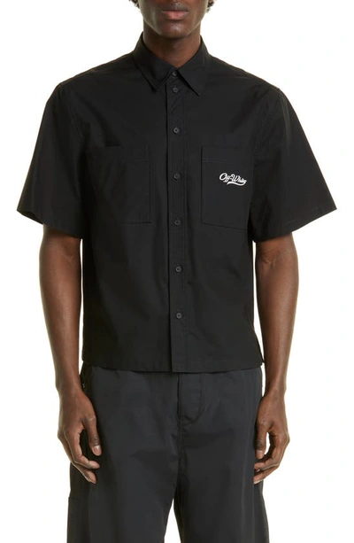 Off-white Wave Off Short Sleeve Cotton Button-up Shirt In Black