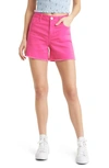 1822 Denim Frayed High Waist A-line Denim Shorts In Pink Fade