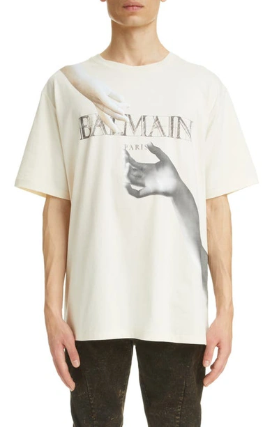 Balmain Statue-print Cotton T-shirt In Neutrals