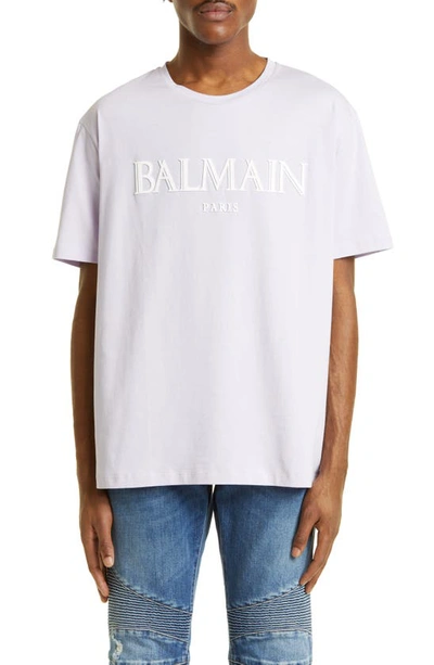 Balmain Logo-patch Cotton T-shirt In Lilas Clair Blanc