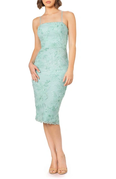 dress the population green lace dress Plunging Darleen Neck Fit & Flare Dress