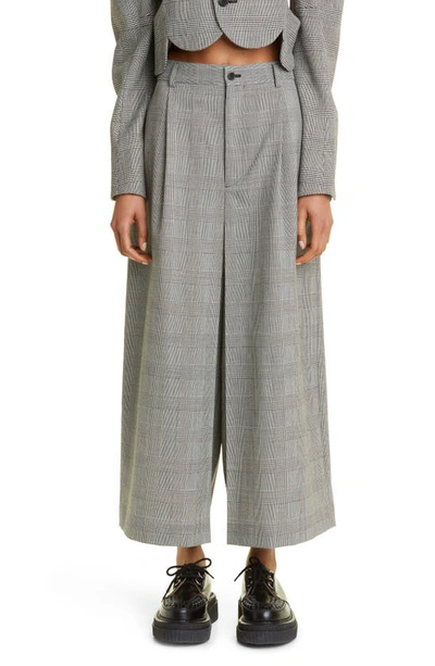 Noir Kei Ninomiya Gingham Wide-leg Wool-tweed Cropped Trousers In Glencheck