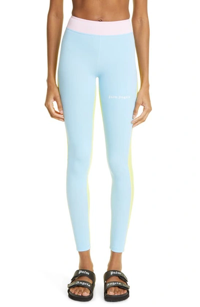 Palm Angels Miami Colour-block Leggings In Light Blue