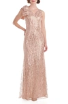 JS COLLECTIONS OVERSIZED BOW SEQUIN GOWN