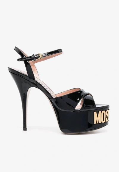 Moschino Women's Logo Crossover High Heel Platform Sandals In Black