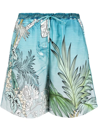 F.r.s . F.r.s. Printed Drawstring Cotton Shorts In Clear Blue
