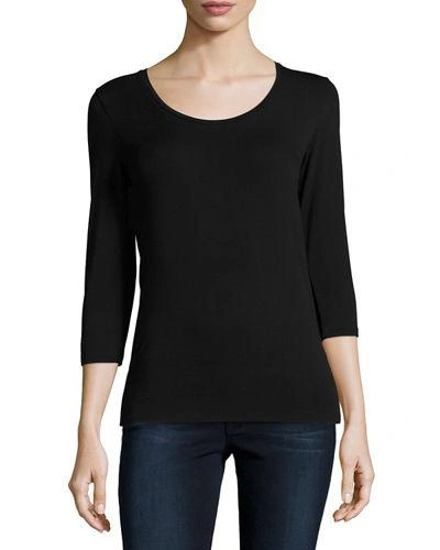 Majestic Soft Touch 3/4-sleeve Scoop-neck Tee In Noir