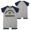 OUTERSTUFF NEWBORN & INFANT HEATHER GRAY MILWAUKEE BREWERS EXTRA BASE HIT RAGLAN FULL-SNAP ROMPER