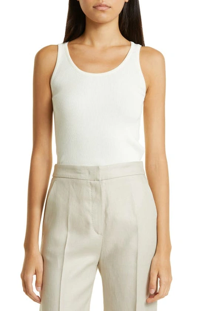 Max Mara Show Cotton Rib Knit Tank Top In Bianco