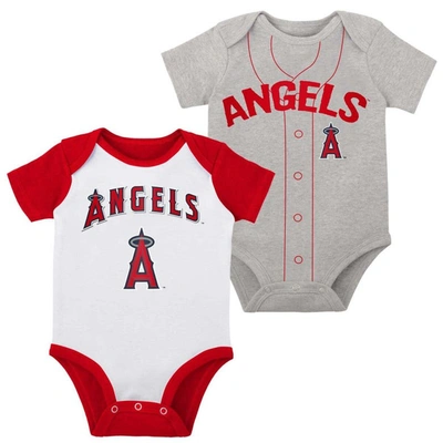 Outerstuff Babies' Infant Boys And Girls White And Heather Gray Los Angeles Angels Two-pack Little Slugger Bodysuit Set In White,heather Gray