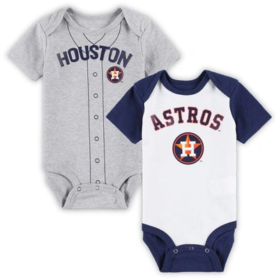 Outerstuff Babies' Infant Boys And Girls White And Heather Gray Houston Astros Two-pack Little Slugger Bodysuit Set In White,heather Gray
