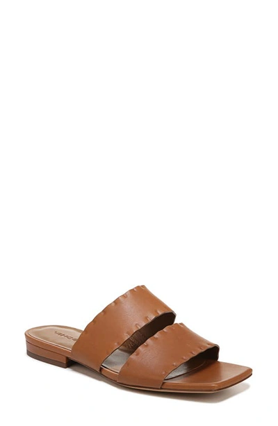 Vince Womens Faux Leather Slip On Slide Sandals In Brown