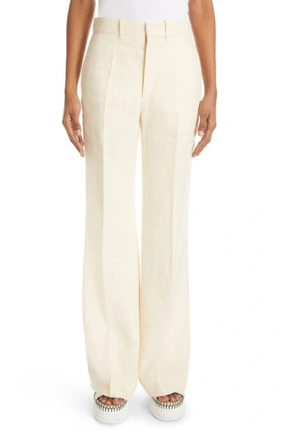 Chloé Vertical Wide Leg Flare Linen Trousers In White