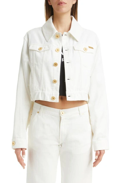 Balmain Cotton Denim Buttoned Crop Jacket In White