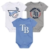 OUTERSTUFF NEWBORN & INFANT LIGHT BLUE/WHITE/HEATHER GRAY TAMPA BAY RAYS BIGGEST LITTLE FAN 3-PACK BODYSUIT SET