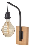 Adesso Lighting Wren Wall Sconce In Natural Wood With Black Finish
